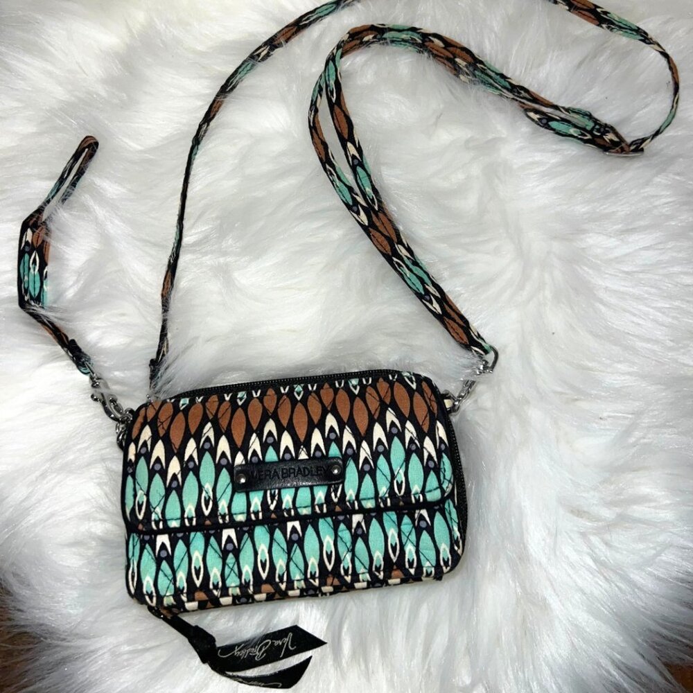 Vera Bradley Blue & Brown Patterned Crossbody / Wristlet